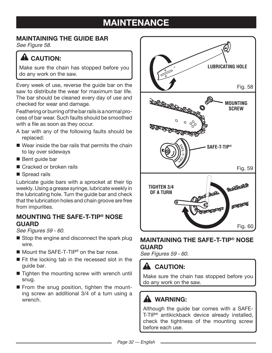 Maintenance | Ryobi RY10518 User Manual | Page 32 / 118