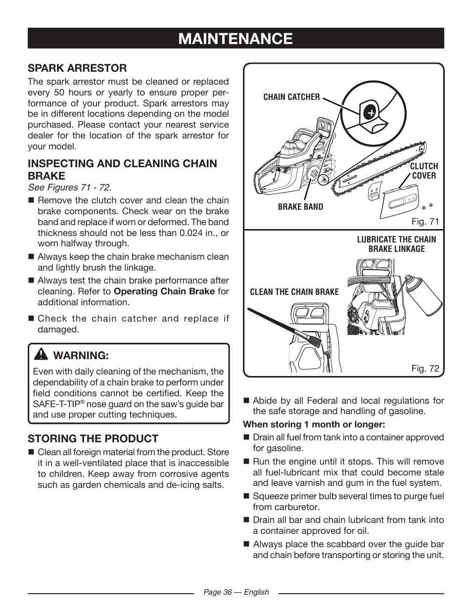 Maintenance | Ryobi RY10518 User Manual | Page 36 / 118