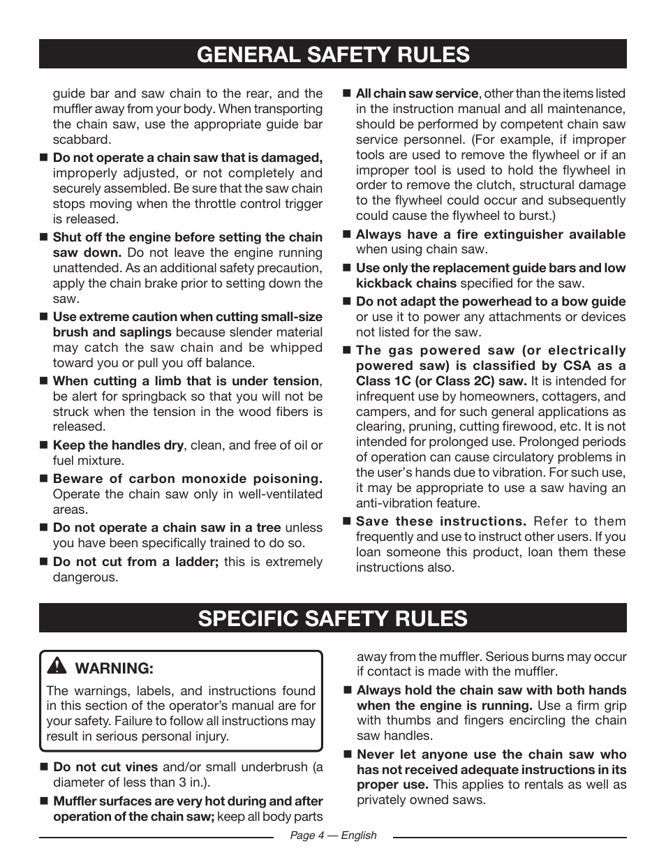 General safety rules specific safety rules | Ryobi RY10518 User Manual | Page 4 / 118