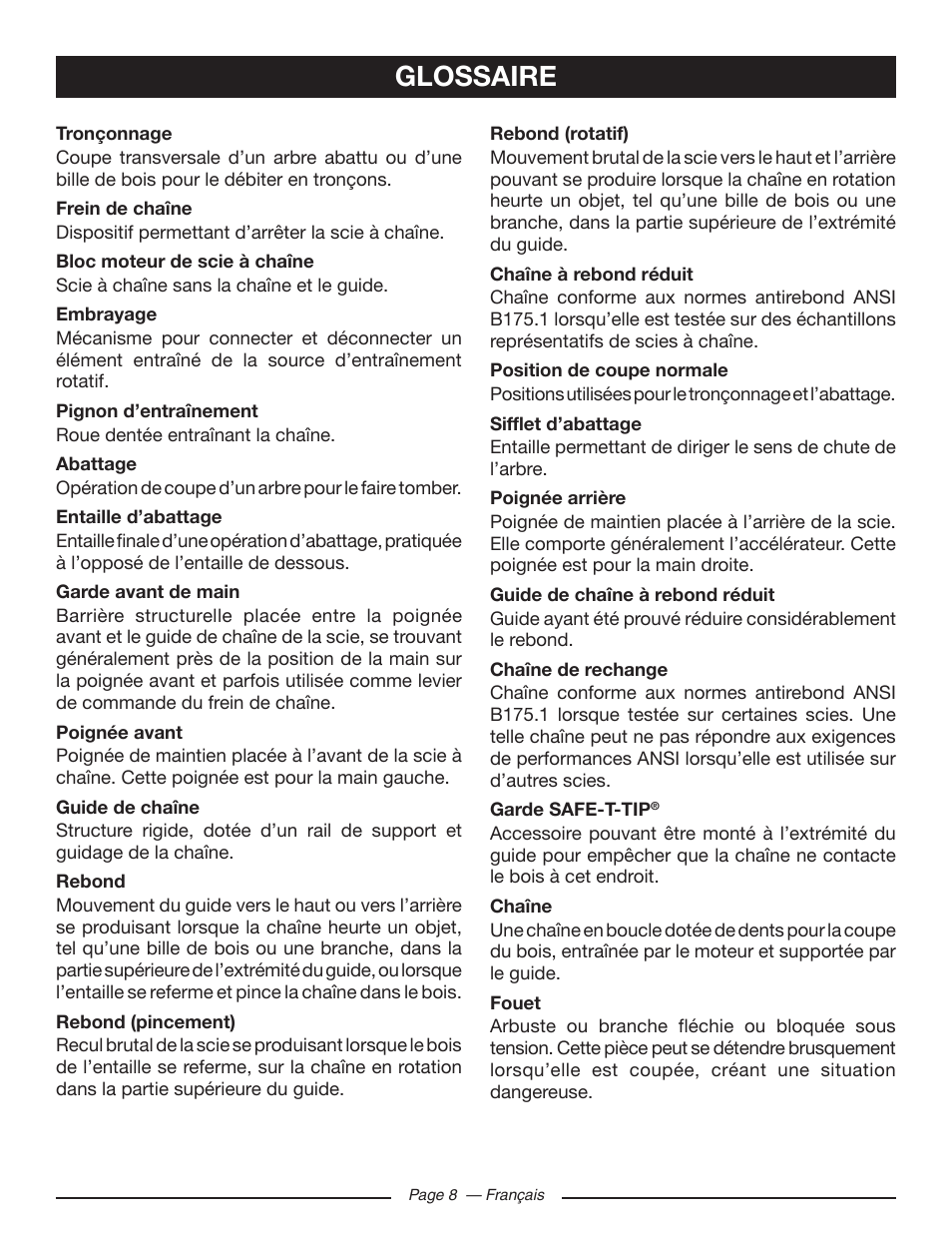 Glossaire | Ryobi RY10518 User Manual | Page 47 / 118