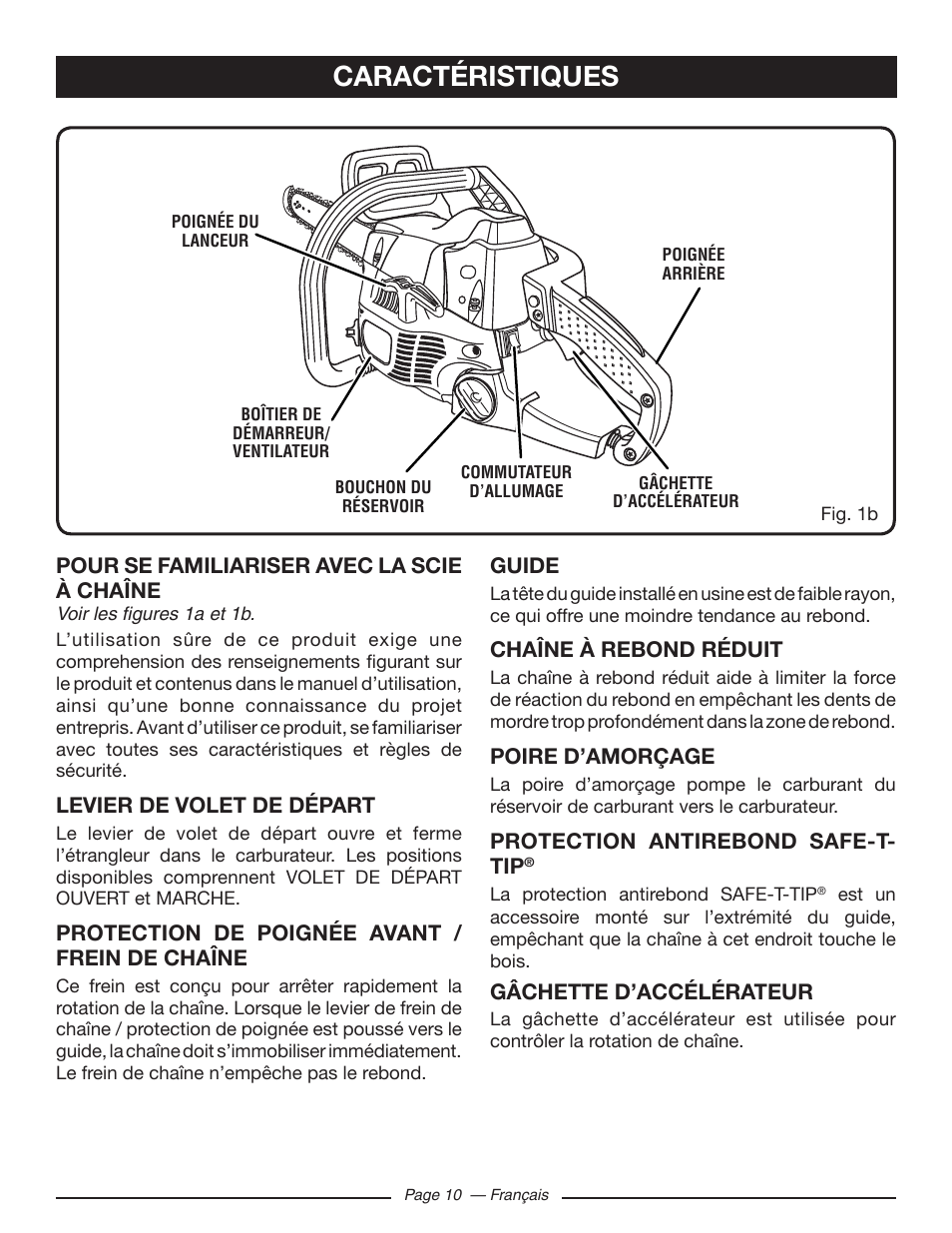 Caractéristiques | Ryobi RY10518 User Manual | Page 49 / 118