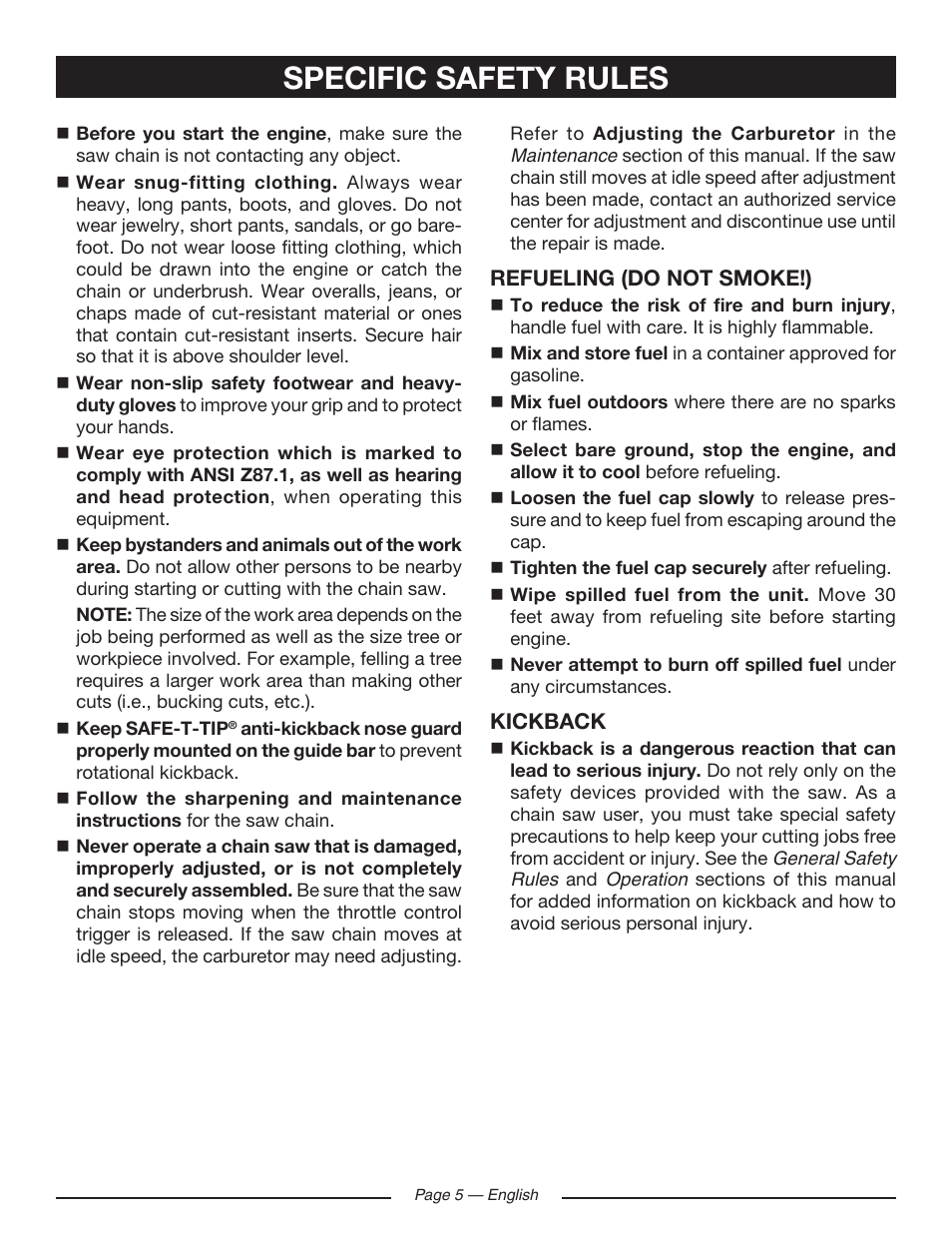 Specific safety rules | Ryobi RY10518 User Manual | Page 5 / 118