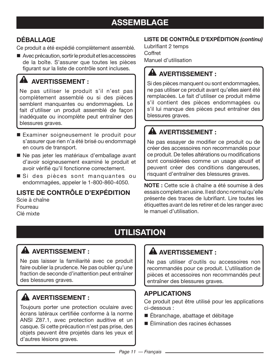 Assemblage utilisation | Ryobi RY10518 User Manual | Page 50 / 118