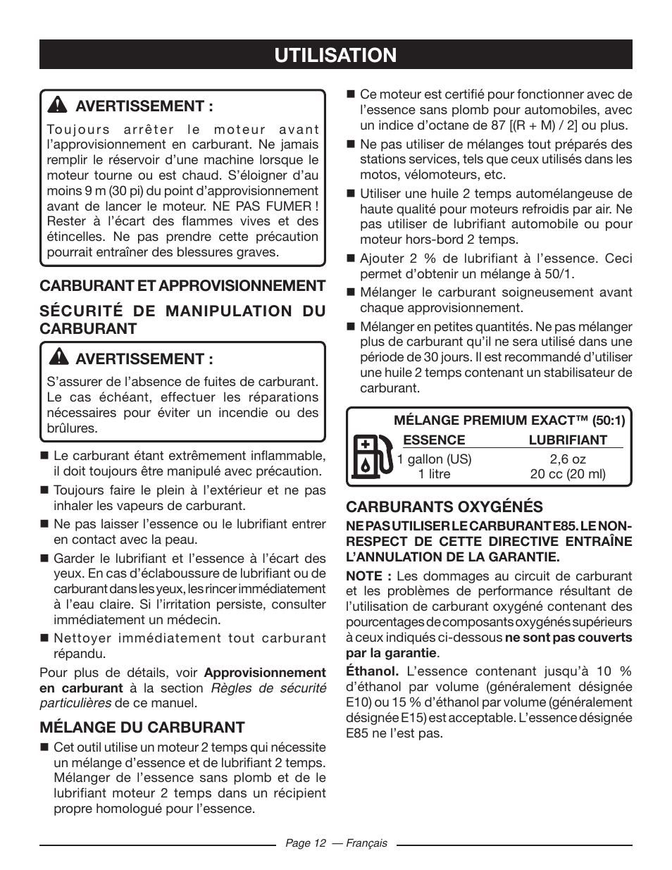 Utilisation | Ryobi RY10518 User Manual | Page 51 / 118