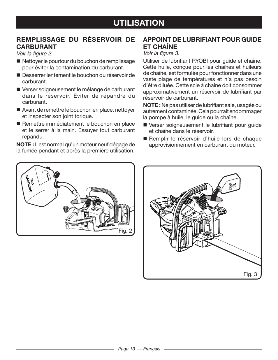 Utilisation | Ryobi RY10518 User Manual | Page 52 / 118