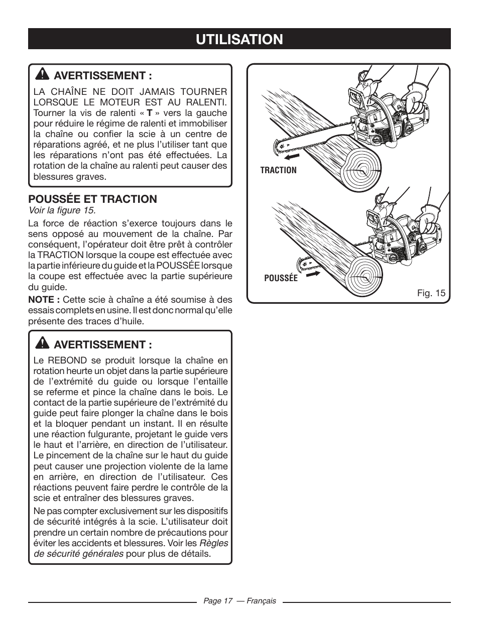 Utilisation | Ryobi RY10518 User Manual | Page 56 / 118