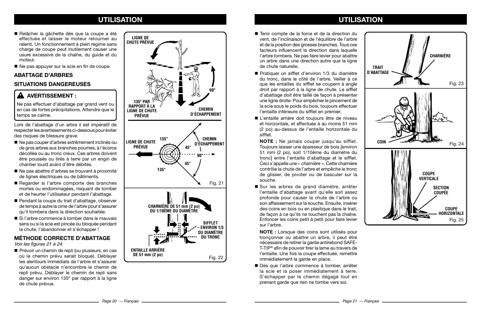 Utilisation, Méthode correcte d’abattage | Ryobi RY10518 User Manual | Page 59 / 118