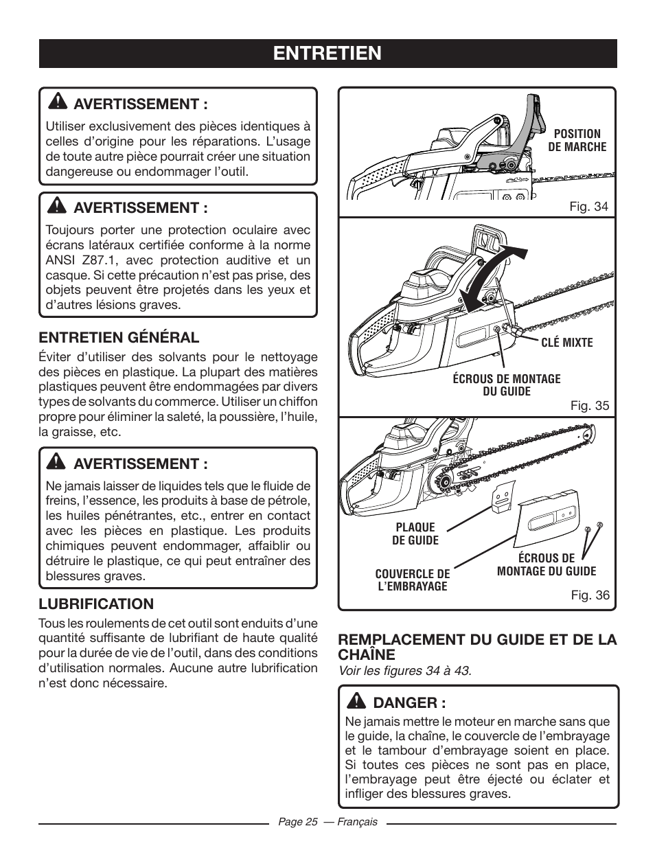 Entretien | Ryobi RY10518 User Manual | Page 62 / 118