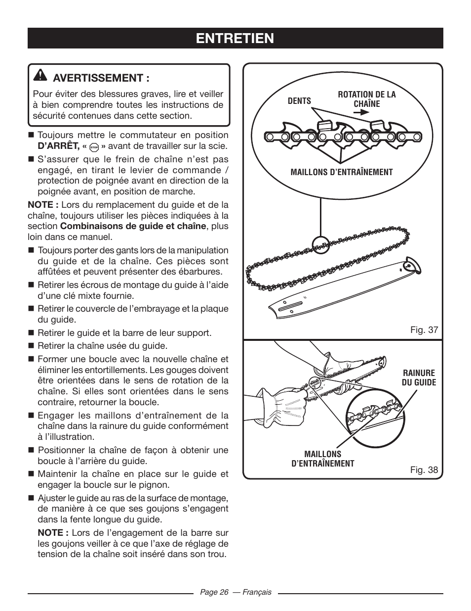 Entretien | Ryobi RY10518 User Manual | Page 63 / 118