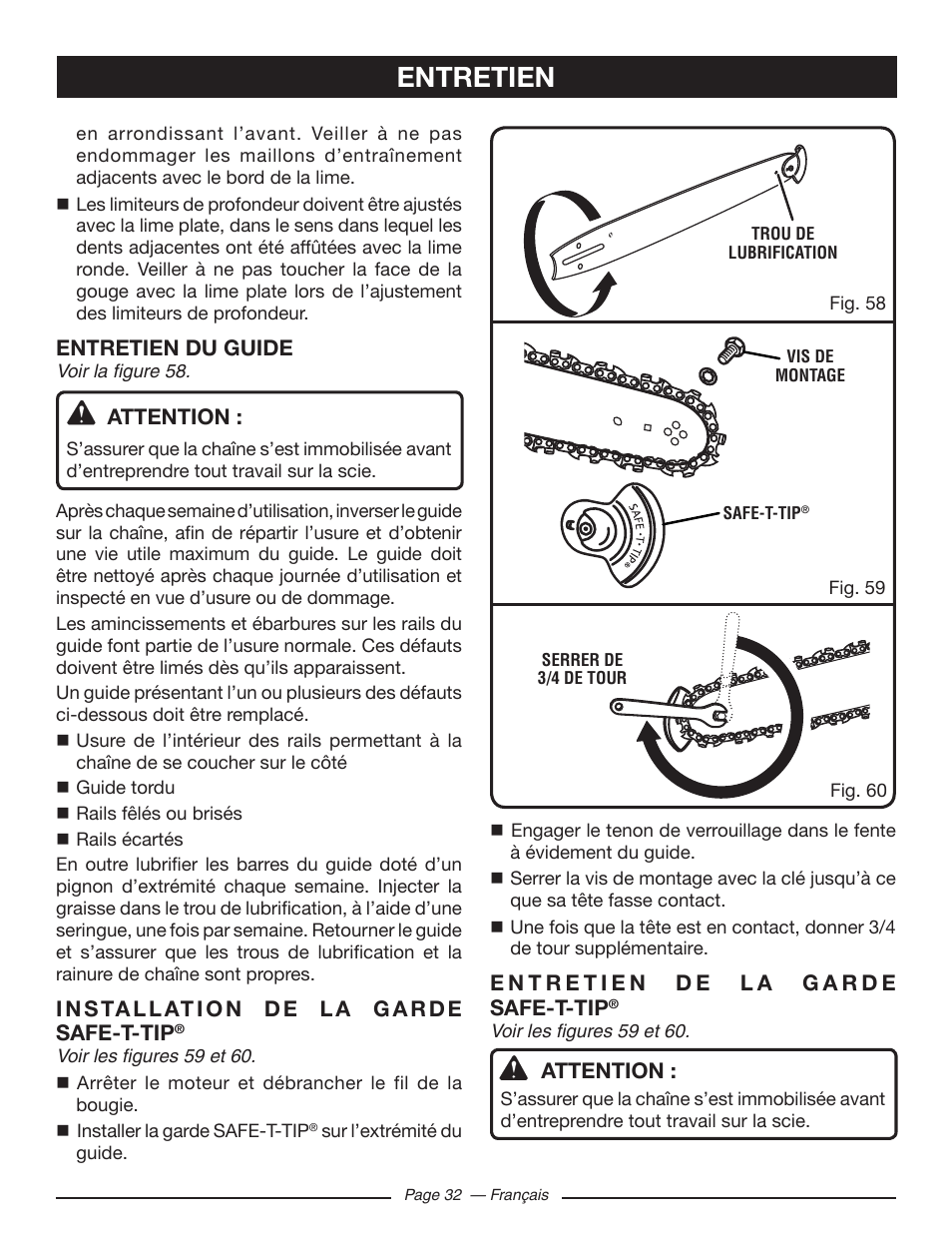 Entretien | Ryobi RY10518 User Manual | Page 69 / 118