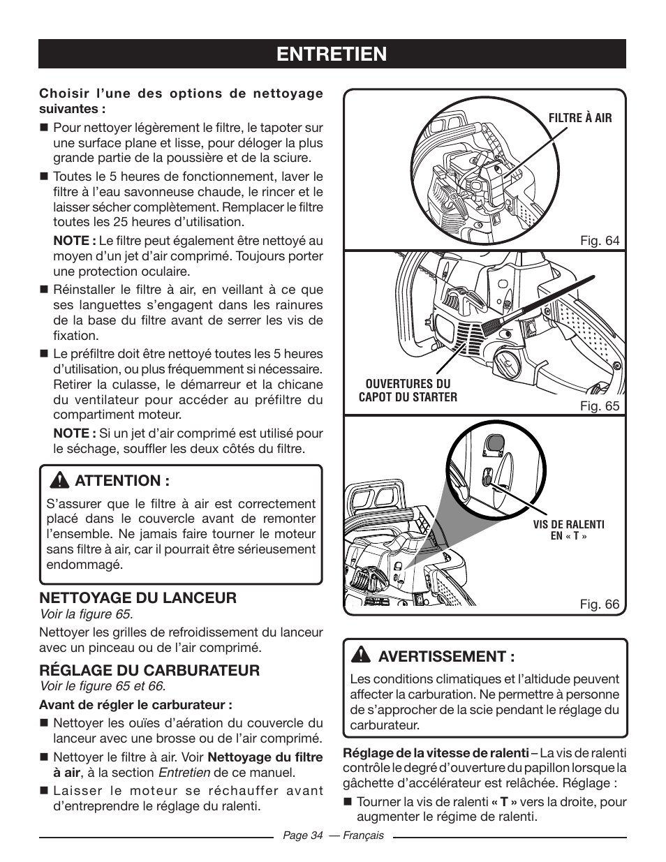 Entretien | Ryobi RY10518 User Manual | Page 71 / 118