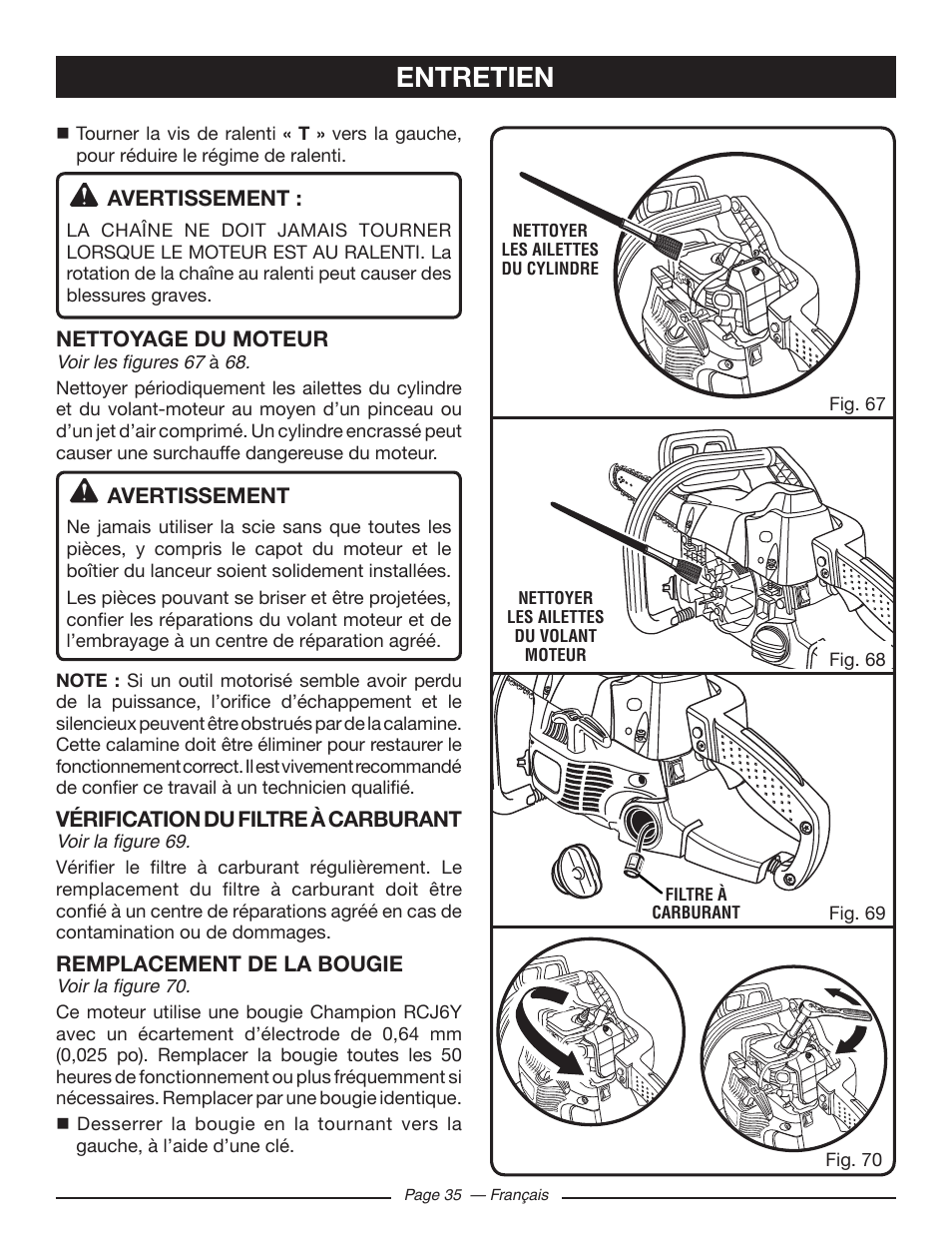 Entretien | Ryobi RY10518 User Manual | Page 72 / 118