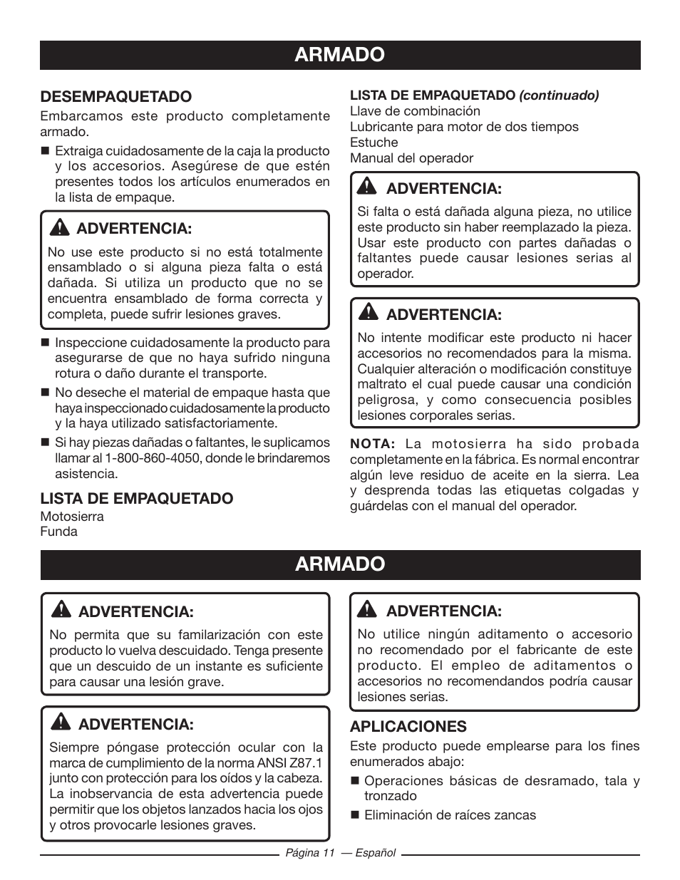 Armado | Ryobi RY10518 User Manual | Page 87 / 118