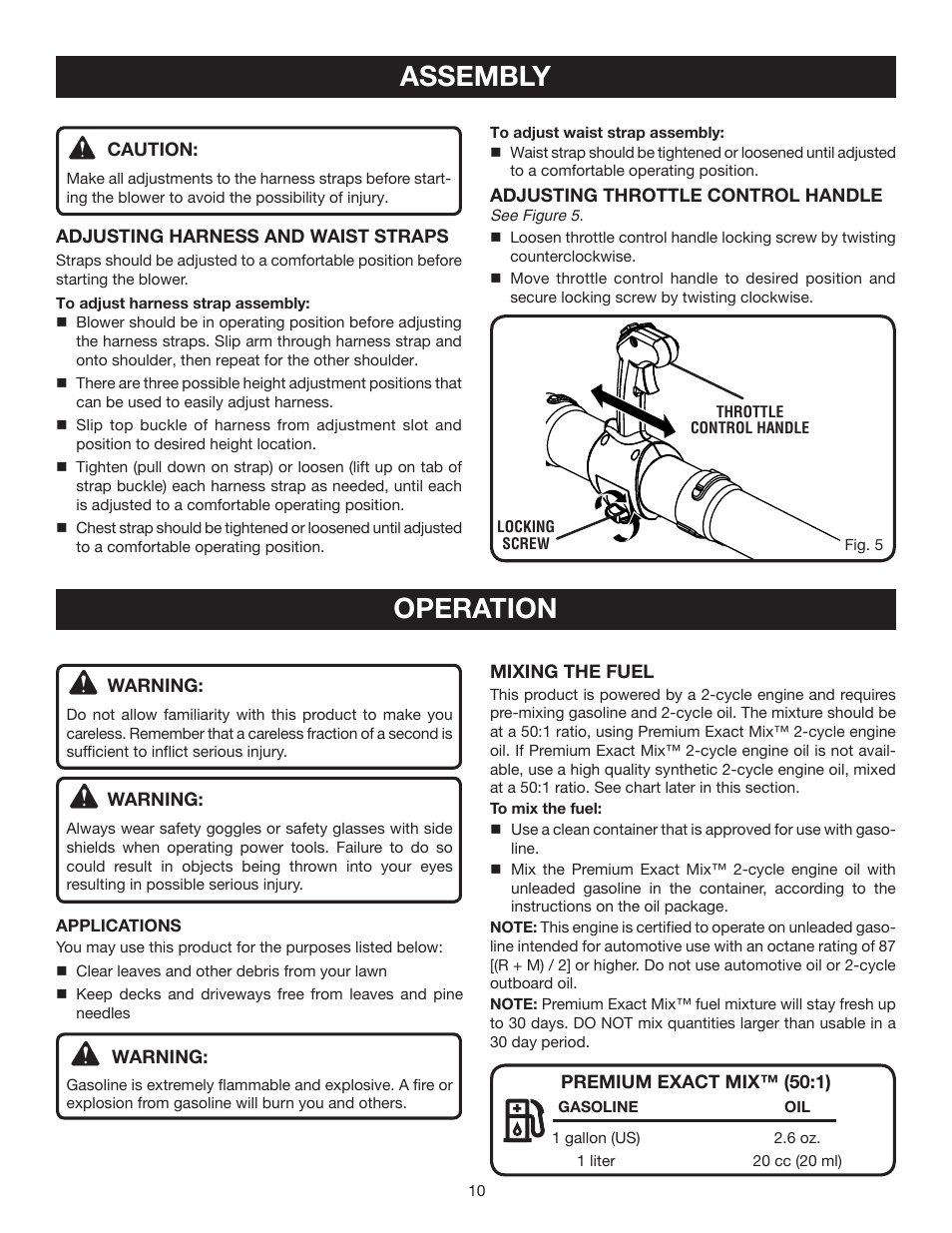 Assembly, Operation | Ryobi RY08576 User Manual | Page 10 / 20