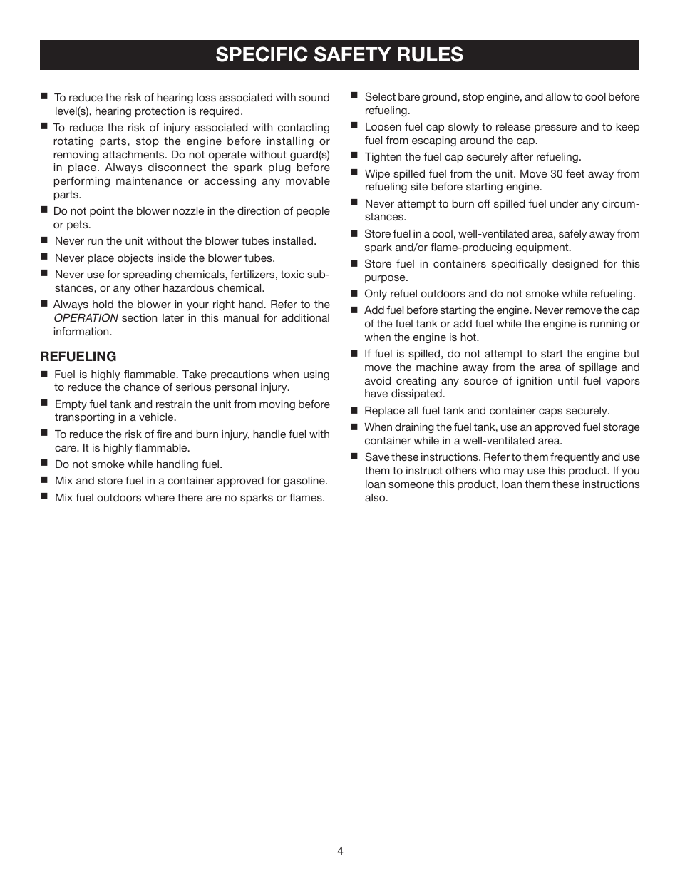 Specific safety rules | Ryobi RY08576 User Manual | Page 4 / 20