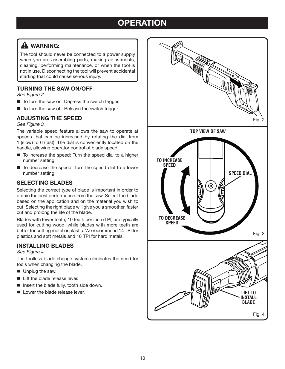 Operation | Ryobi RJ162VK User Manual | Page 10 / 14
