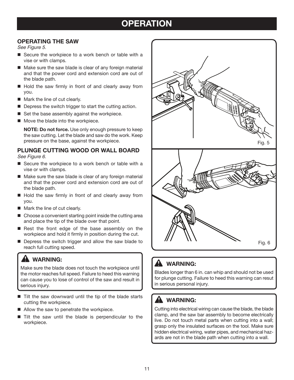 Operation | Ryobi RJ162VK User Manual | Page 11 / 14