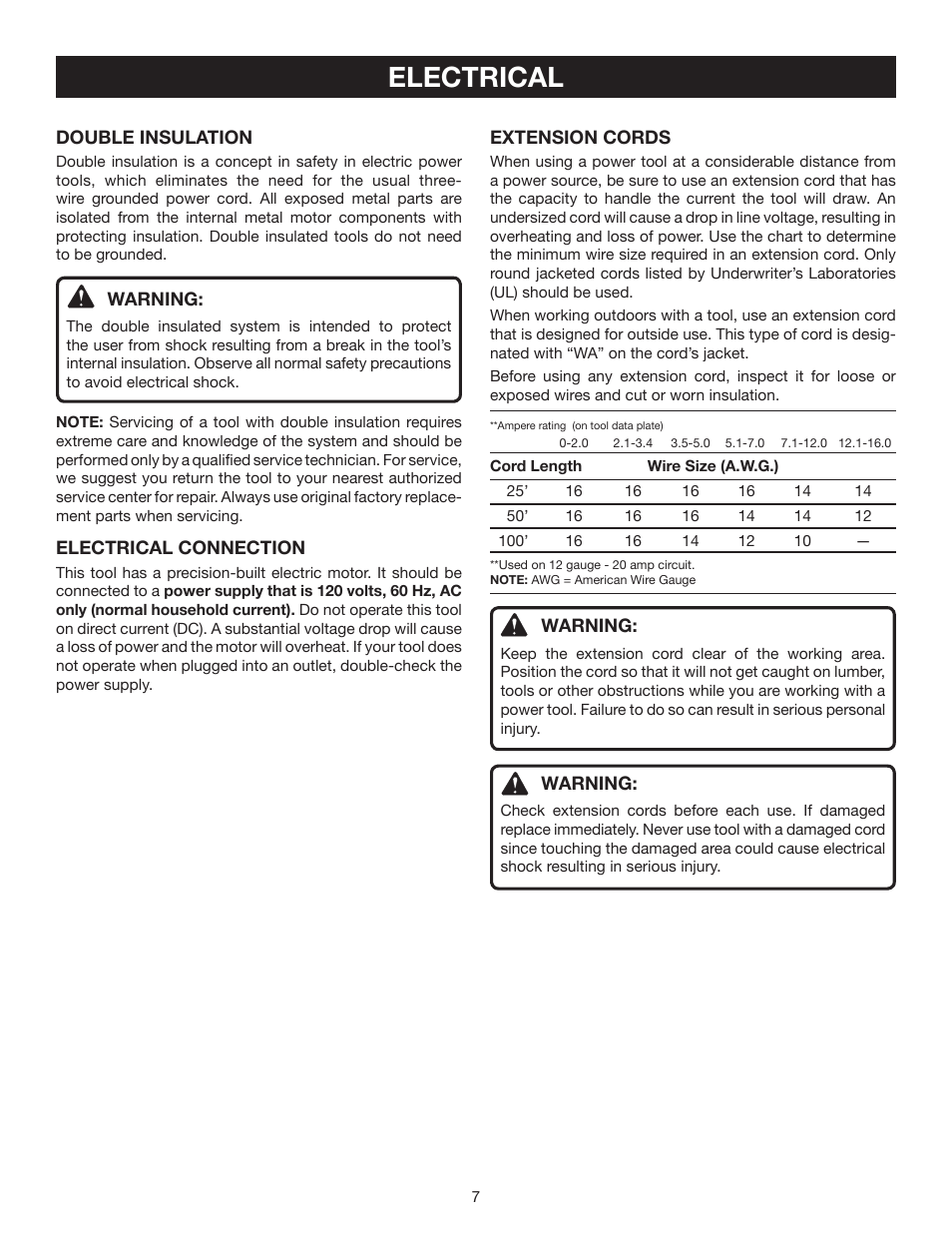 Electrical | Ryobi RJ162VK User Manual | Page 7 / 14