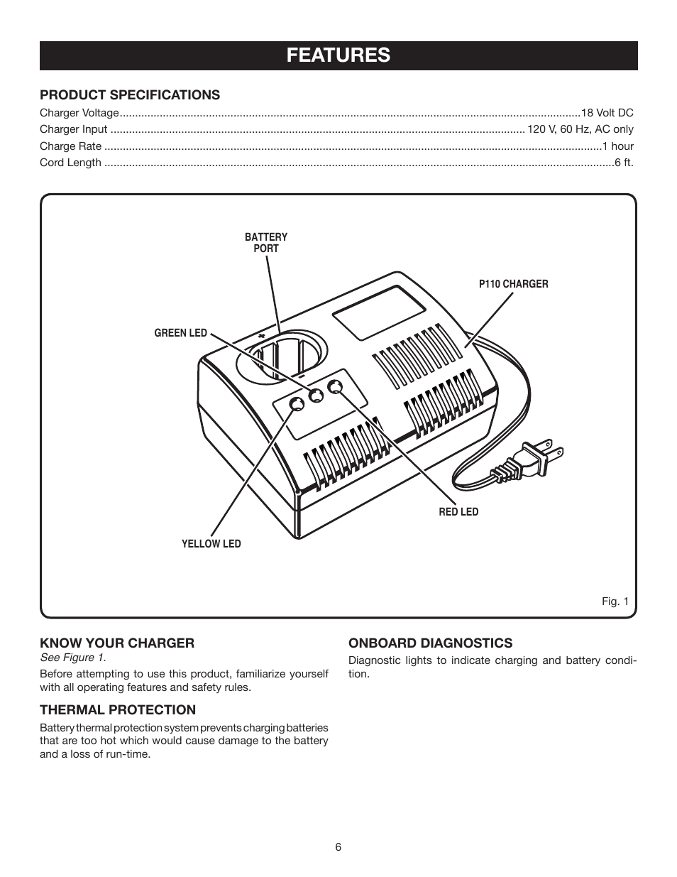 Features | Ryobi P110 User Manual | Page 6 / 10