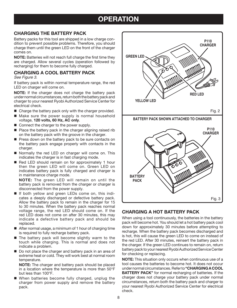 Operation | Ryobi P110 User Manual | Page 8 / 10