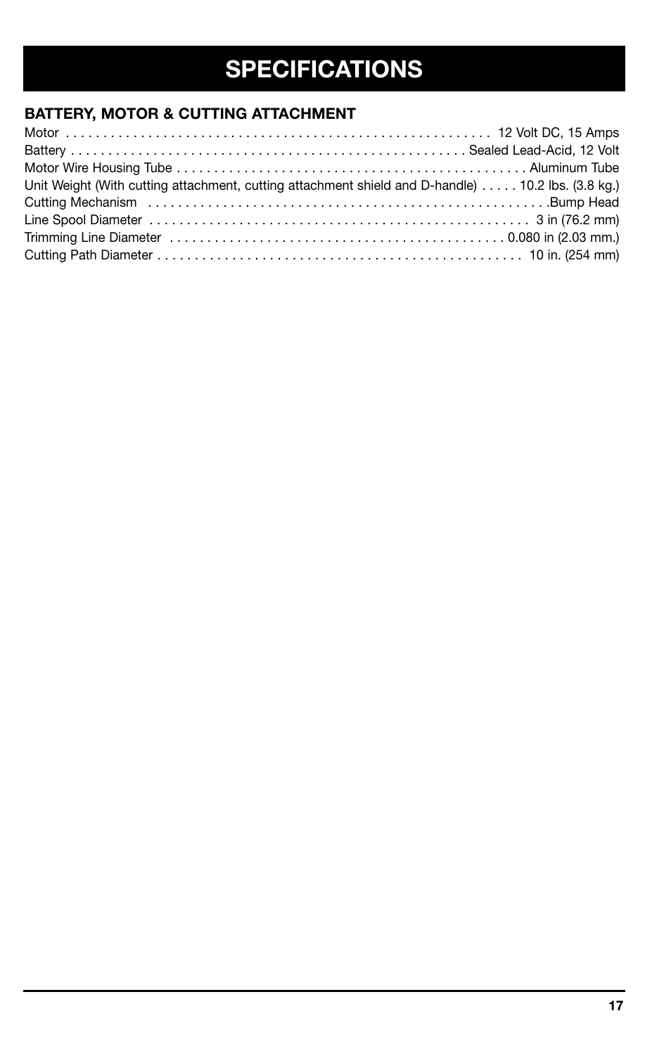 Specifications | Ryobi 150r User Manual | Page 17 / 18