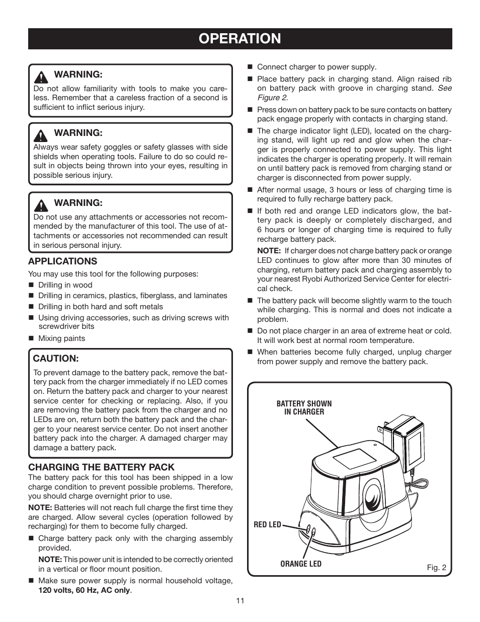 Operation | Ryobi HP512K User Manual | Page 11 / 20