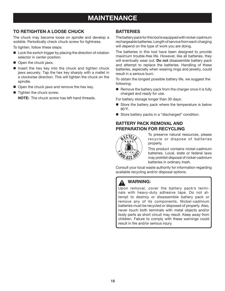 Maintenance | Ryobi HP512K User Manual | Page 18 / 20