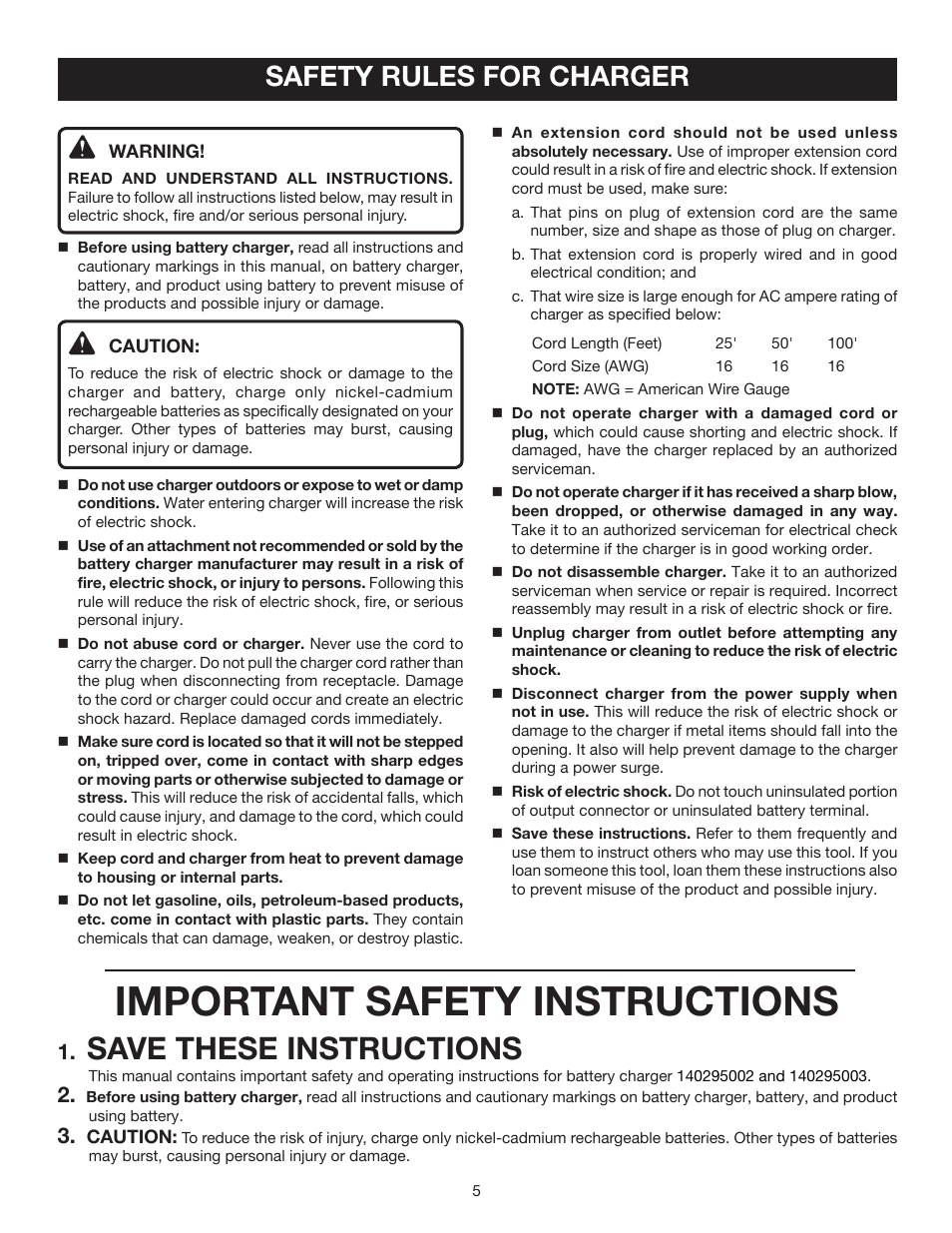 Important safety instructions, Save these instructions, Safety rules for charger | Ryobi HP512K User Manual | Page 5 / 20