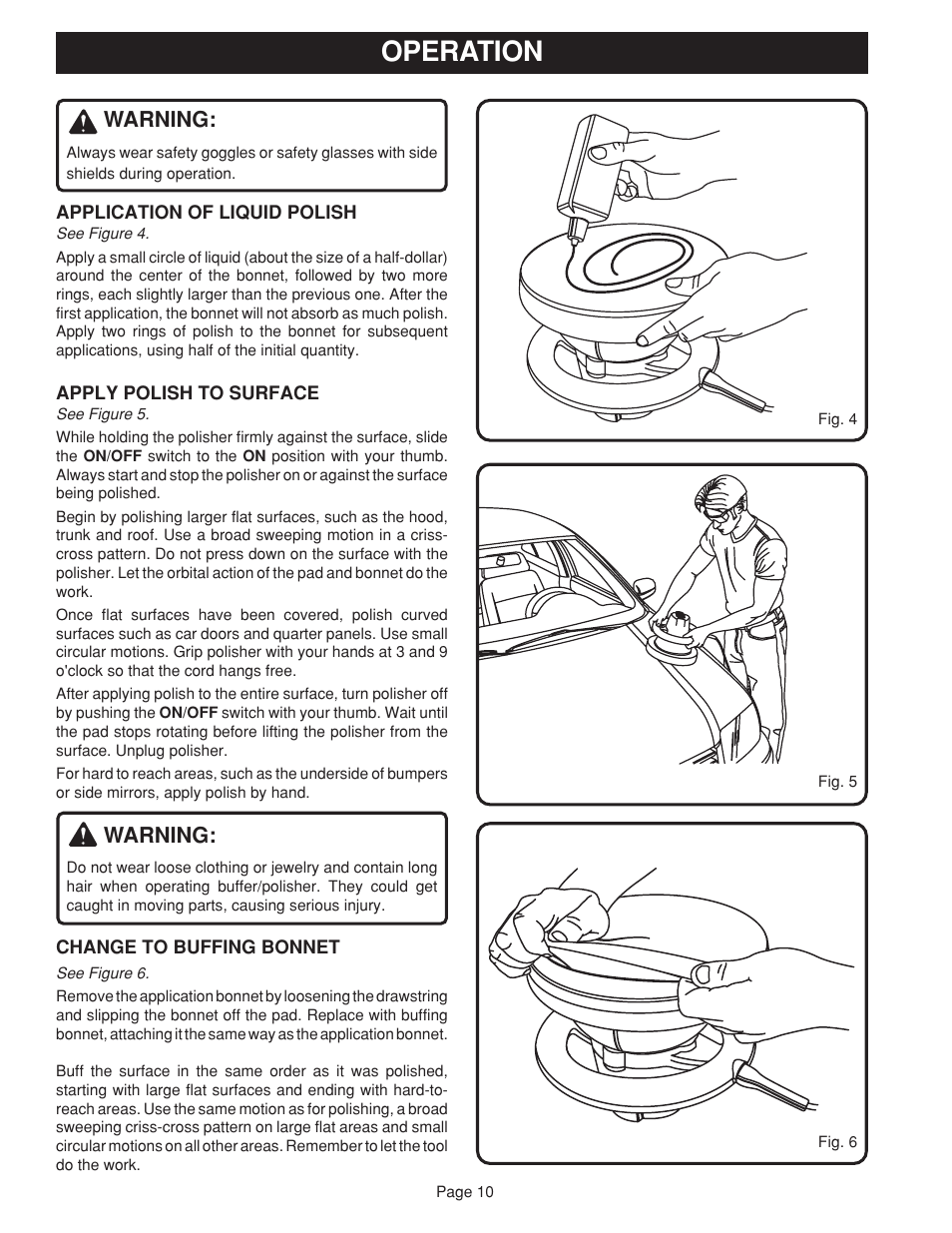 Operation, Warning | Ryobi RB101 User Manual | Page 10 / 12