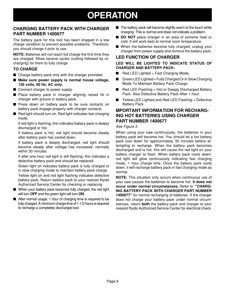 Operation | Ryobi R10630 User Manual | Page 9 / 22