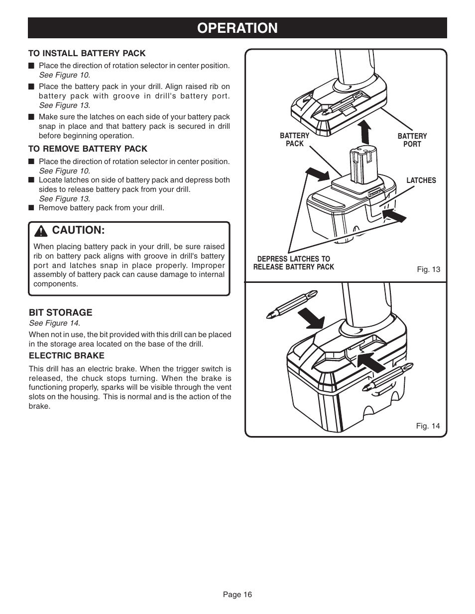 Operation, Caution | Ryobi HP1830M User Manual | Page 16 / 20