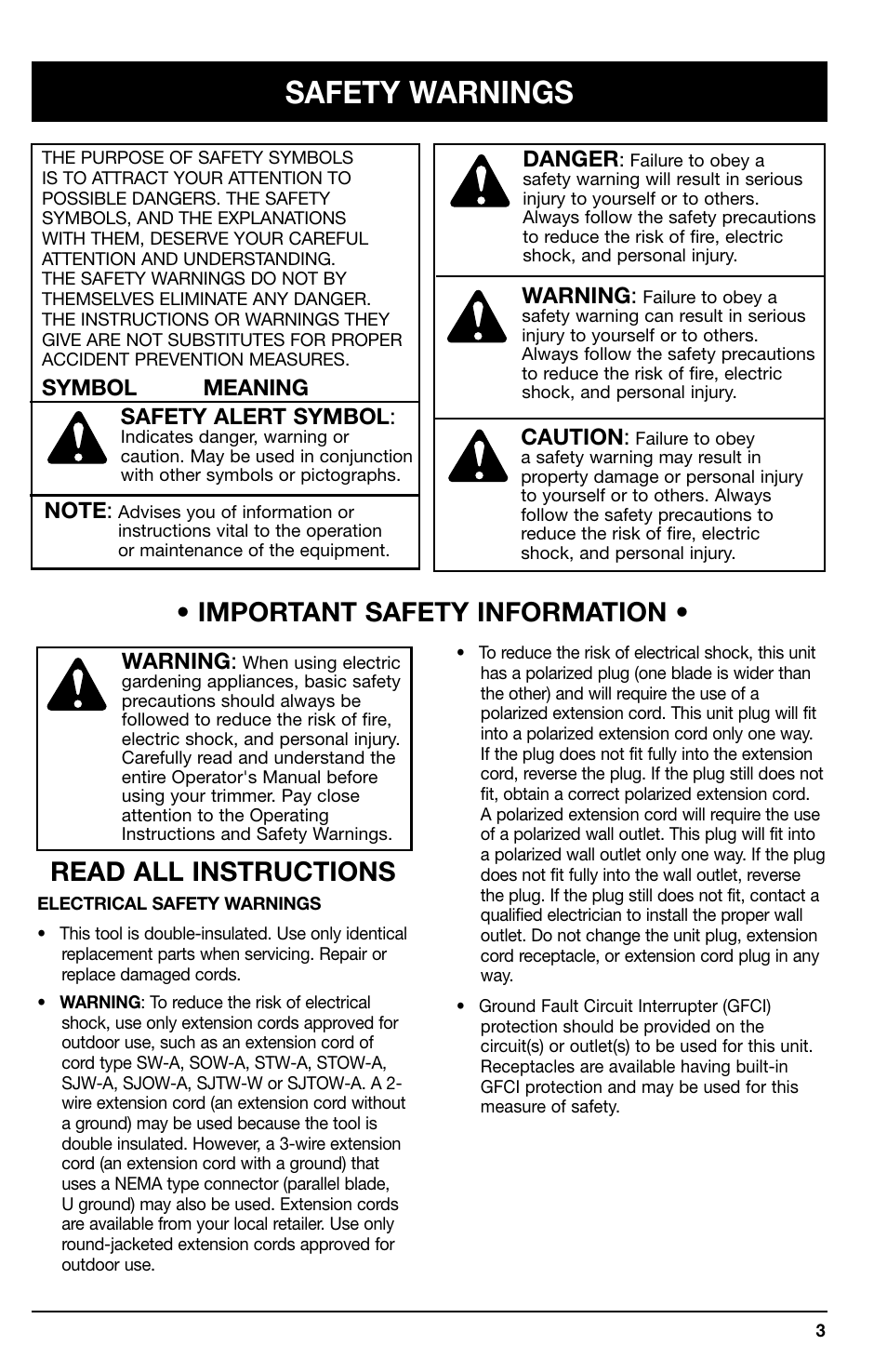 Safety warnings | Ryobi 105r User Manual | Page 3 / 16
