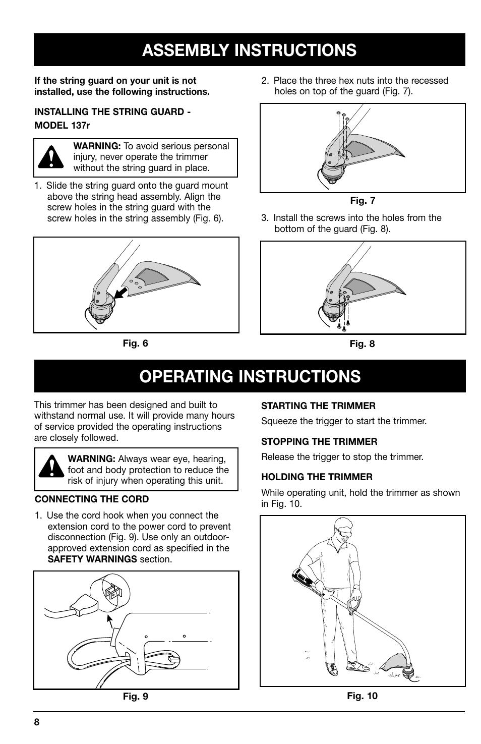 Assembly instructions, Operating instructions | Ryobi 105r User Manual | Page 8 / 16