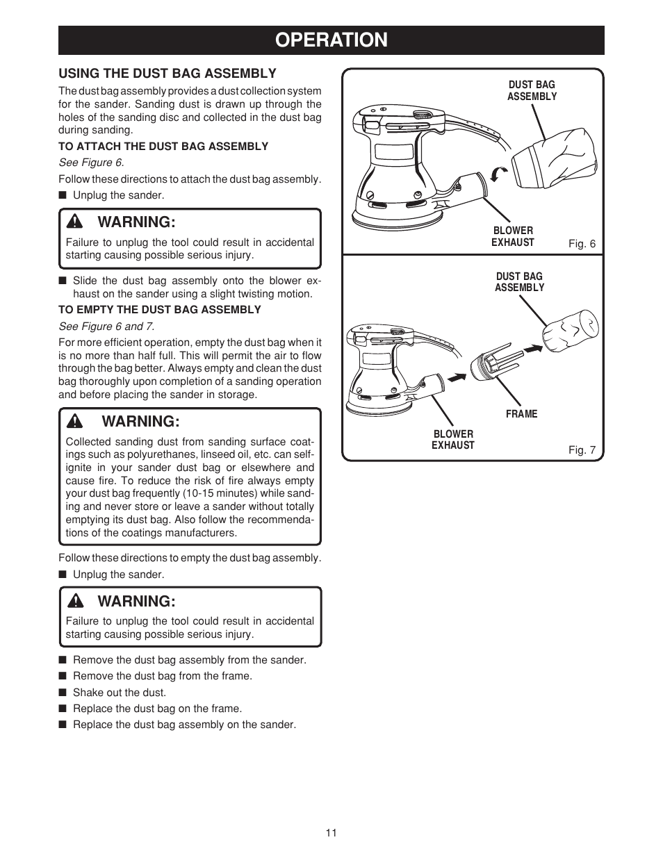 Operation, Warning | Ryobi RS280VS User Manual | Page 11 / 14