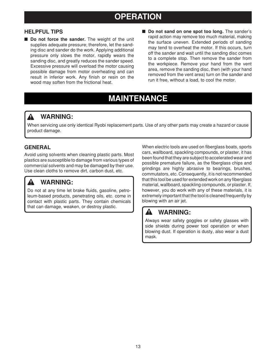 Operation, Maintenance | Ryobi RS280VS User Manual | Page 13 / 14
