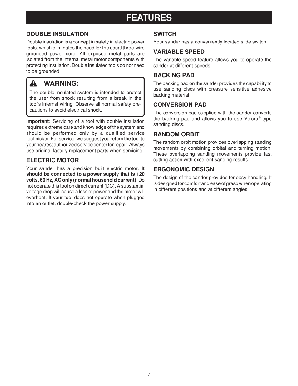 Features, Warning | Ryobi RS280VS User Manual | Page 7 / 14