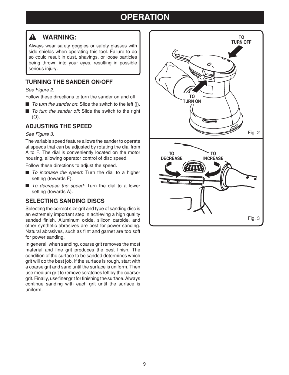 Operation, Warning | Ryobi RS280VS User Manual | Page 9 / 14