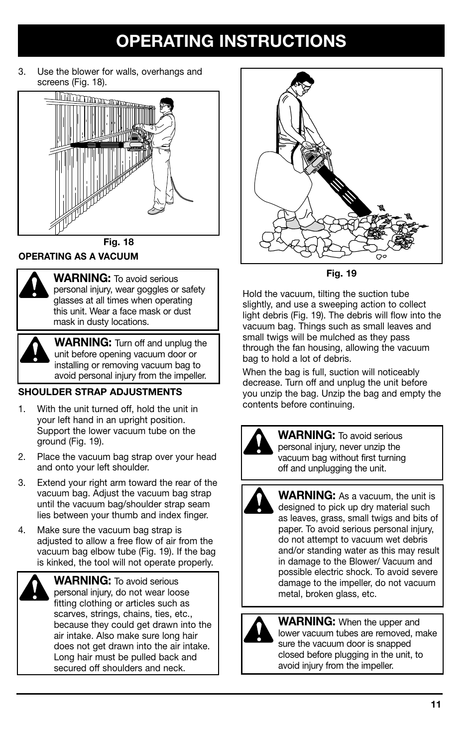 Operating instructions, Warning | Ryobi 180r User Manual | Page 11 / 14