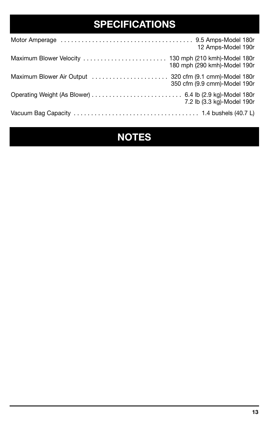 Specifications | Ryobi 180r User Manual | Page 13 / 14