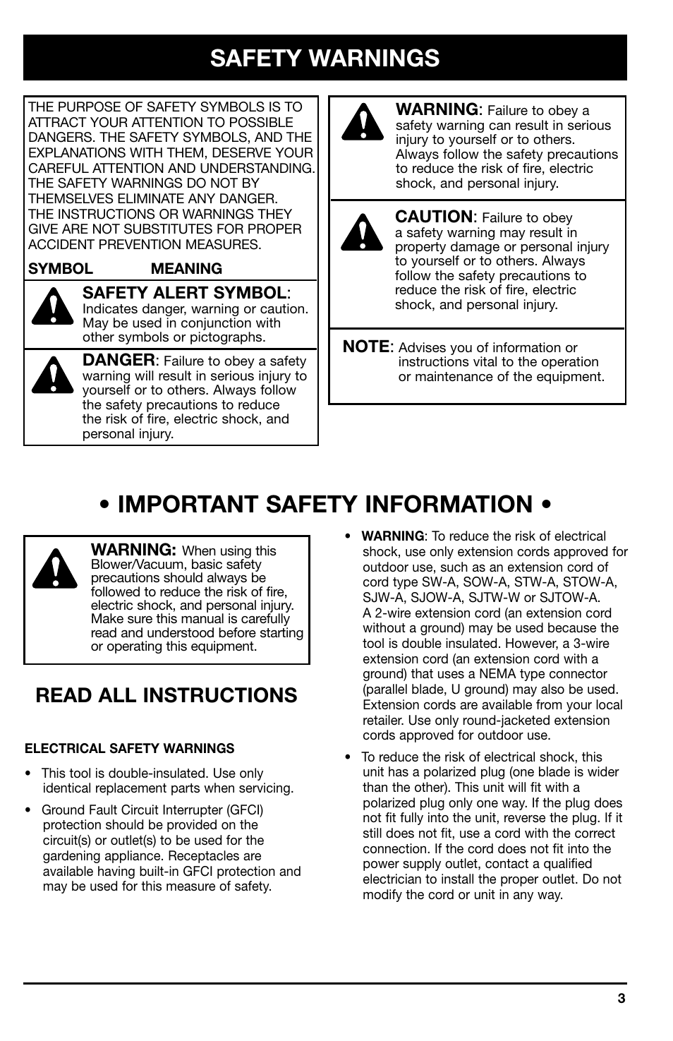 Safety warnings, Important safety information, Read all instructions | Ryobi 180r User Manual | Page 3 / 14