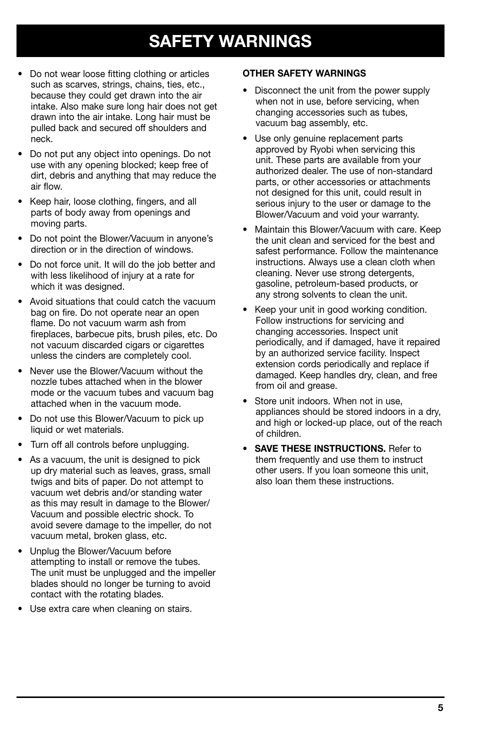 Safety warnings | Ryobi 180r User Manual | Page 5 / 14