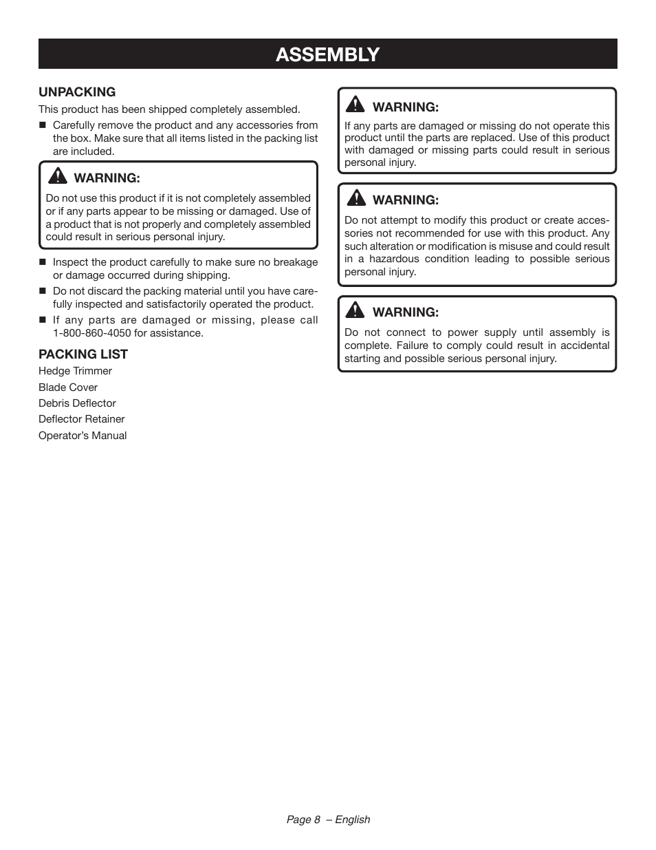 Assembly | Ryobi RY44140 User Manual | Page 10 / 38