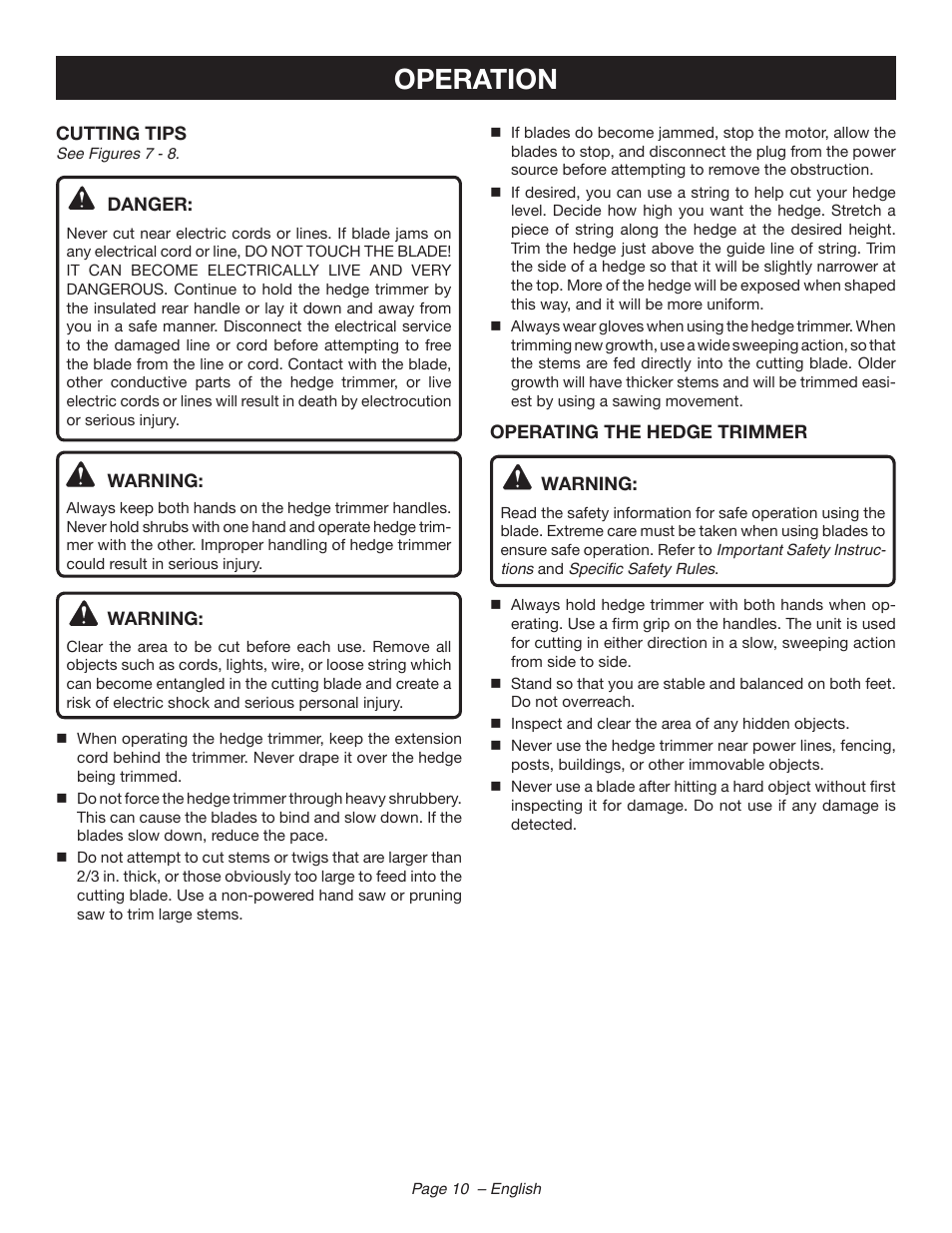 Operation | Ryobi RY44140 User Manual | Page 12 / 38