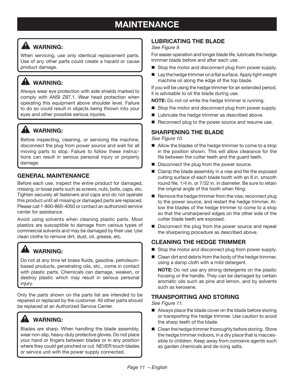 Maintenance | Ryobi RY44140 User Manual | Page 13 / 38
