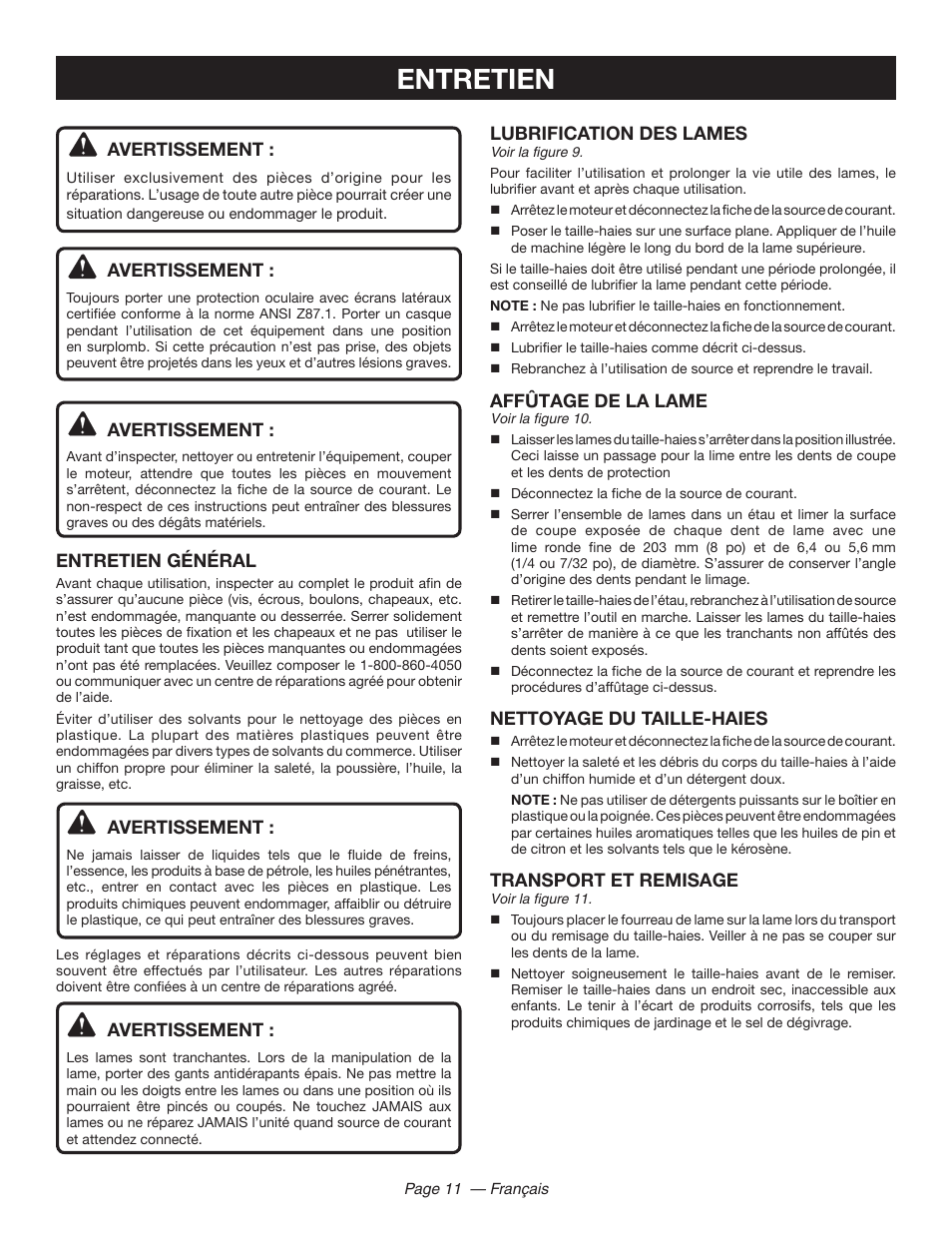 Entretien | Ryobi RY44140 User Manual | Page 24 / 38