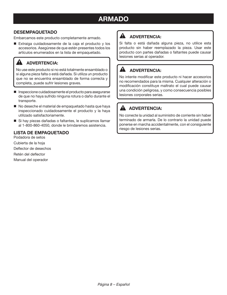 Armado | Ryobi RY44140 User Manual | Page 32 / 38