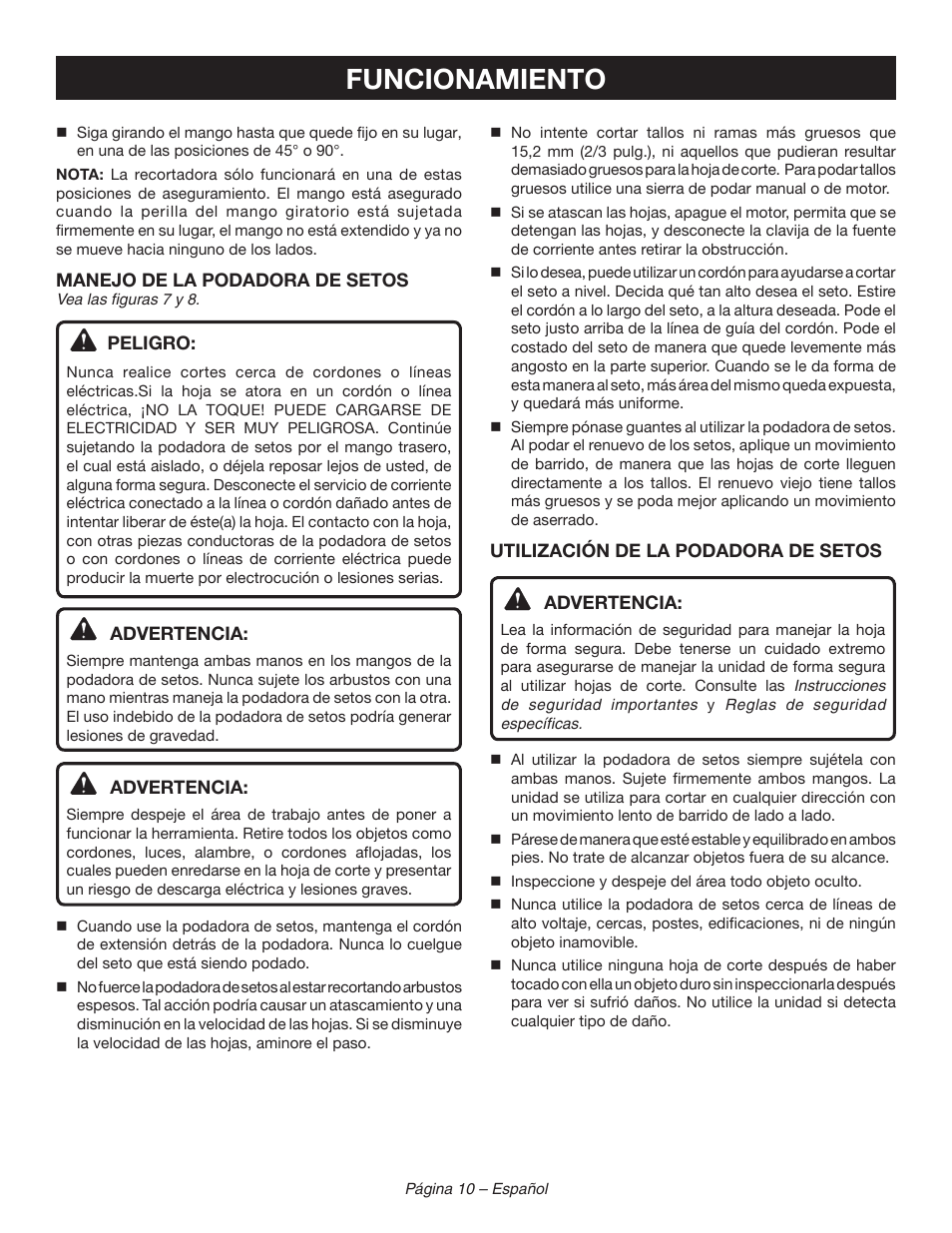 Funcionamiento | Ryobi RY44140 User Manual | Page 34 / 38