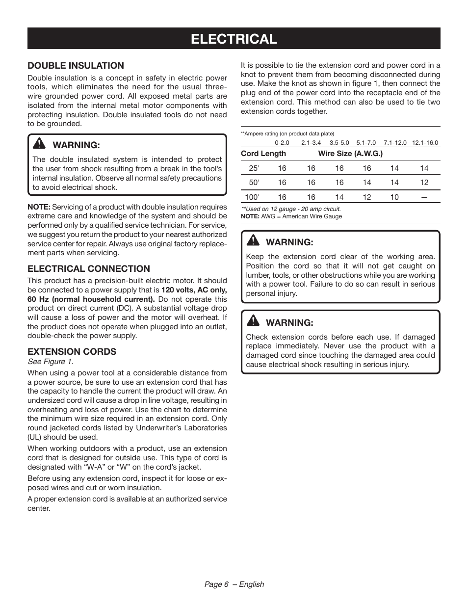 Electrical | Ryobi RY44140 User Manual | Page 8 / 38