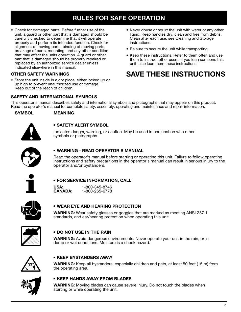 Save these instructions, Rules for safe operation | Ryobi HT816r User Manual | Page 5 / 14