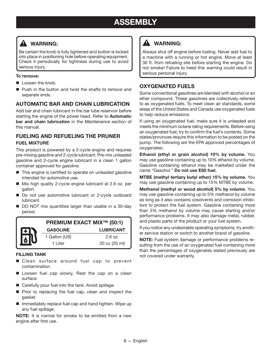 Assembly | Ryobi RY52907 User Manual | Page 12 / 52